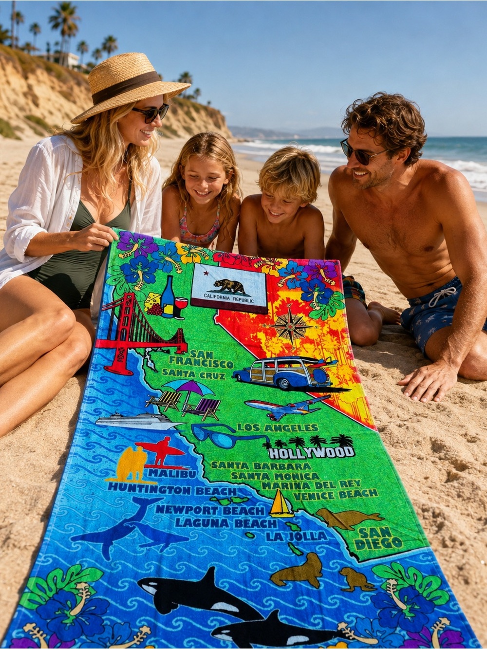 California Republic California Coast Beach‎ Bath Bright Towel NWOT 58 x 29